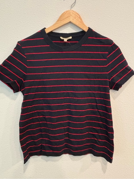Madewell Tops - Madewell 100% Cotton Black Tee with Red Stripes Woman Size S